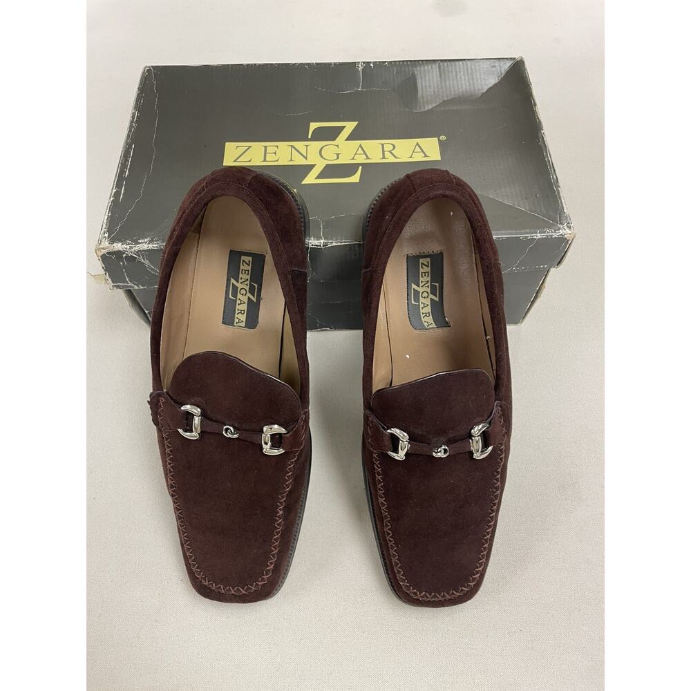ZENGARA Men's Slip Ons Leather Burgandy Rust Size 10 Dress Shoes